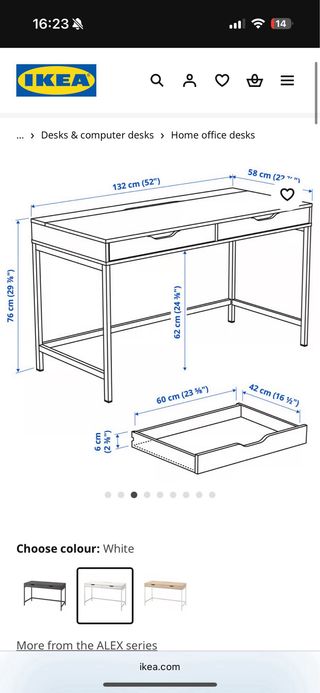 Escritorio IKEA ALEX 132cm Blanco