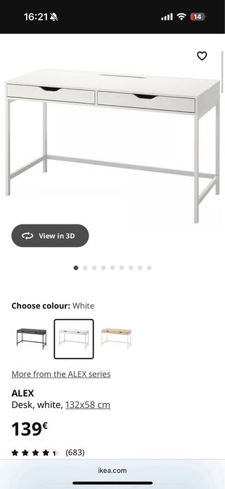 Escritorio IKEA ALEX 132cm Blanco