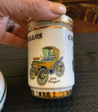 Cenicero y tarro porcelana vintage coches