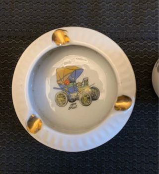 Cenicero y tarro porcelana vintage coches