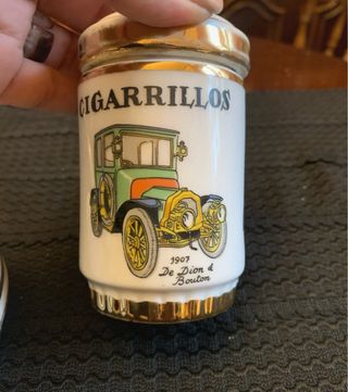 Cenicero y tarro porcelana vintage coches