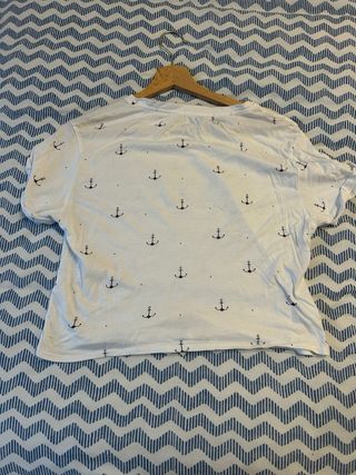 Camiseta Bershka blanca con anclas Talla XS