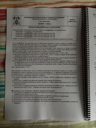 Exámenes pau química Madrid