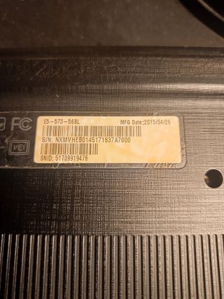 Portátil Acer para piezas (no enciende) E5-573