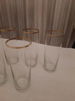 Set 6 Bicchieri Vetro Bordo Dorato Vintage