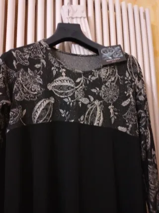 Vestito ampio fantasia floreale nero/argento