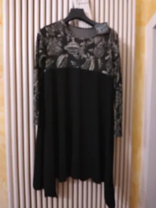 Vestito ampio fantasia floreale nero/argento