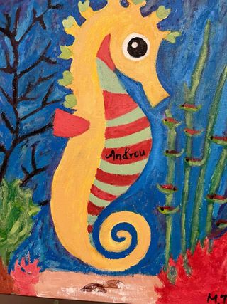 Cuadro de caballito de mar pintura oleo