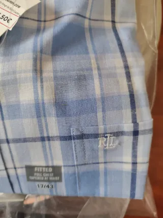 Camisa Ralph Lauren Algodón Lino Azul Talla 17