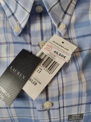 Camisa Ralph Lauren Algodón Lino Azul Talla 17