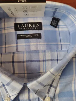 Camisa Ralph Lauren Algodón Lino Azul Talla 17