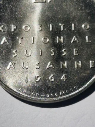 Moneda Plata Exposición Suiza Lausana 1964