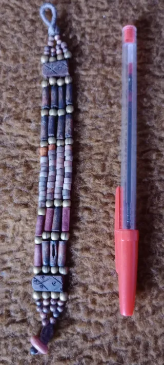 Pulsera étnica madera marrón multicolor