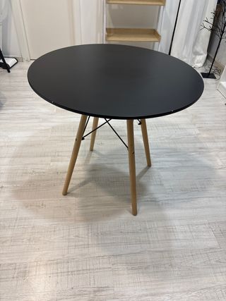 Mesa redonda negra 80cm patas madera