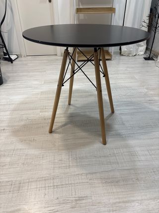 Mesa redonda negra 80cm patas madera