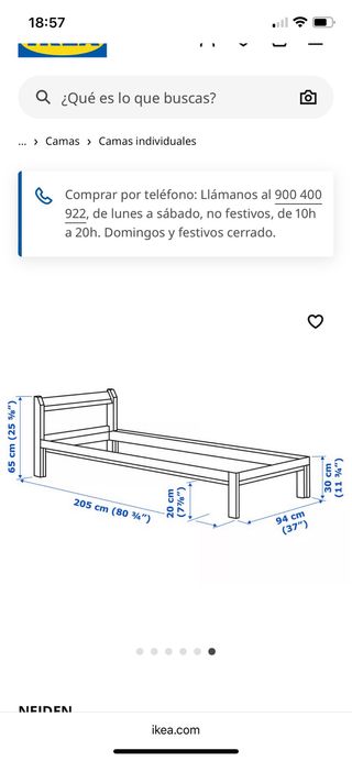 Cama individual madera 200x90cm