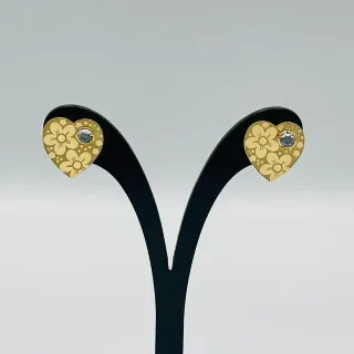 Pendientes Corazón Flores Circonita 18K