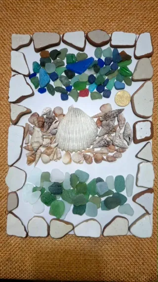 Lotto piastrelle vetrine e conchiglie