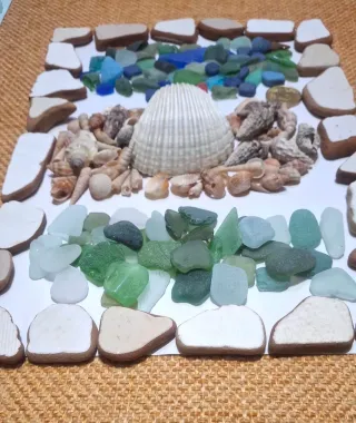 Lotto piastrelle vetrine e conchiglie