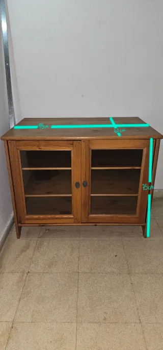 Mueble TV madera 2 puertas cristal y baldas