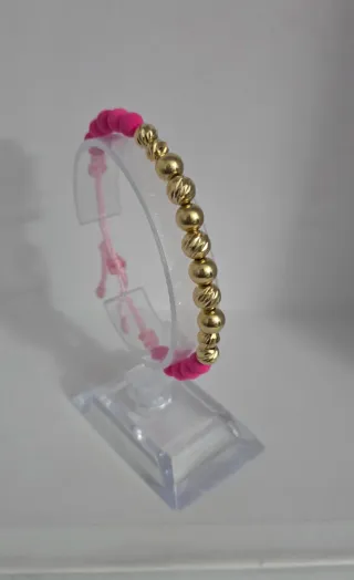 Pulsera Oro 18k Bolas Doradas y Rosas