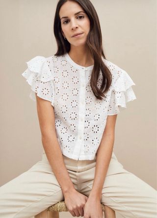 Blusa Zara bordada blanca