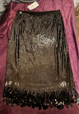 Falda Lentejuelas Negra Flecos