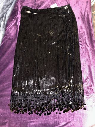 Falda Lentejuelas Negra Flecos