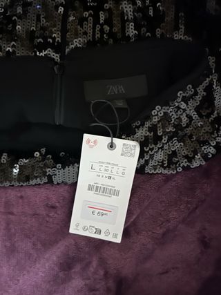 Falda Lentejuelas Negra Flecos