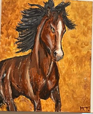 Cuadro Pintura Óleo Caballo Marrón Dorado