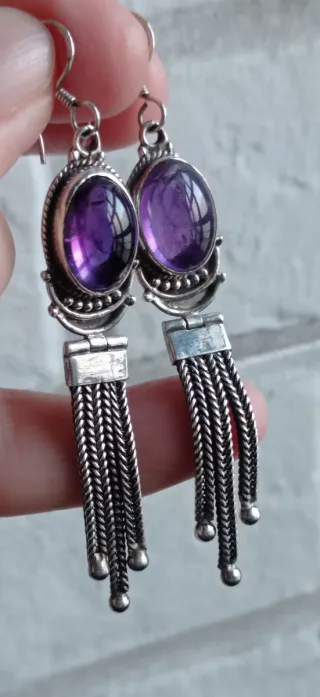 Pendientes vintage de plata y amatistas.