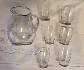 Jarra y 6 Vasos Cristal Estrellas Oro