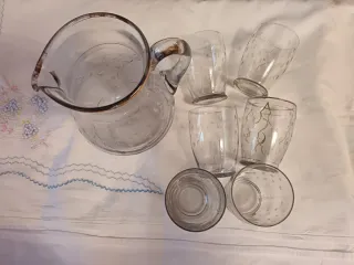 Jarra y 6 Vasos Cristal Estrellas Oro