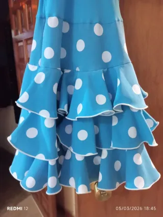 Vestido infantil de flamenca azul lunares