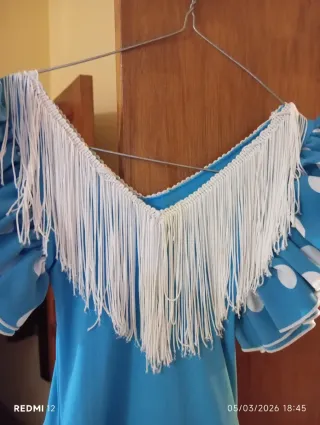 Vestido infantil de flamenca azul lunares