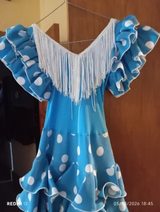 Vestido infantil de flamenca azul lunares