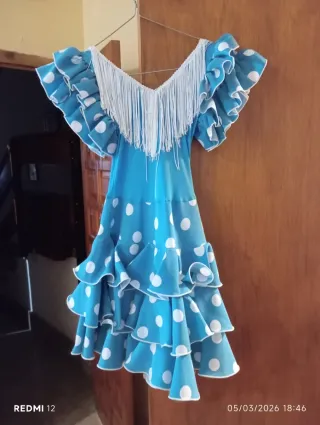 Vestido infantil de flamenca azul lunares