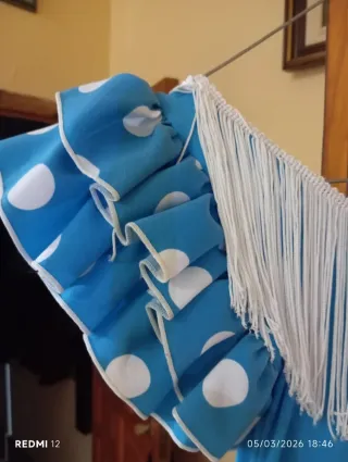 Vestido infantil de flamenca azul lunares