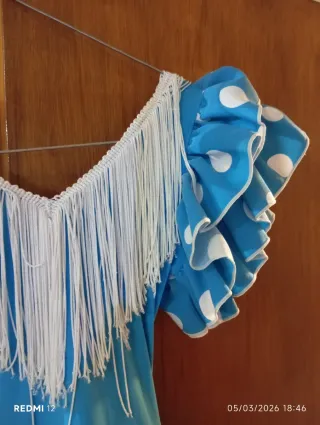 Vestido infantil de flamenca azul lunares