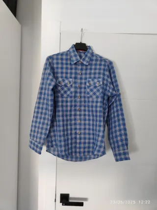 Camisa de cuadros azul y beige