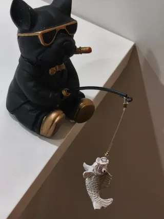 Estátua Bulldog Francês Pesca Decorativa NOVO