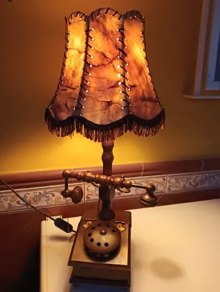 Lámpara de Mesita Teléfono Madera Antigua
