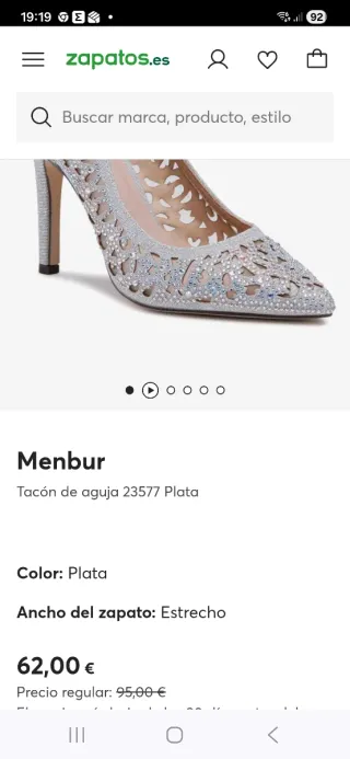 Zapato fiesta Menbur plateados. Solo puesto 1 vez