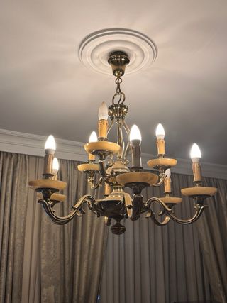 Lámpara araña 9 apliques vela dorada