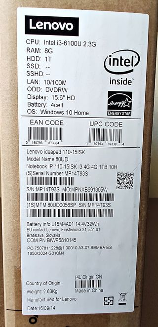PORTATIL LENOVO IDEAPAD 110 15 ISK