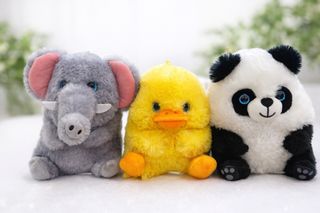 Pack 3 peluches: elefante, pato y panda