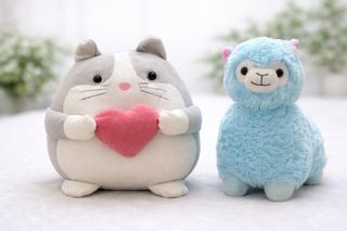 Pack 2 peluches gato y llama azul
