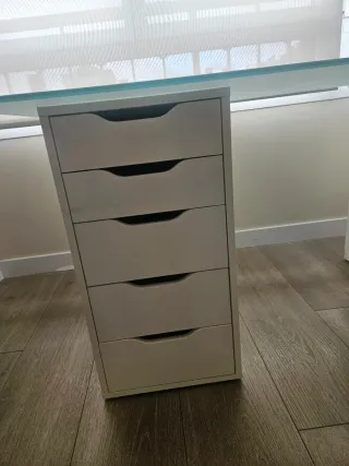 Escritorio Ikea Cristal y Cajoneras Blancas