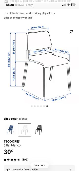 Sillas comedor/cocina IKEA TEODORES (blanca verde)