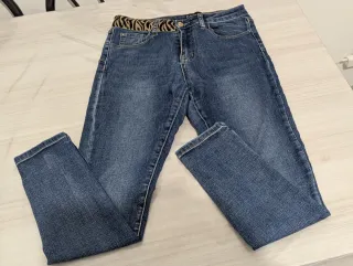 Jeans donna vita alta M animalier gioiello pushup